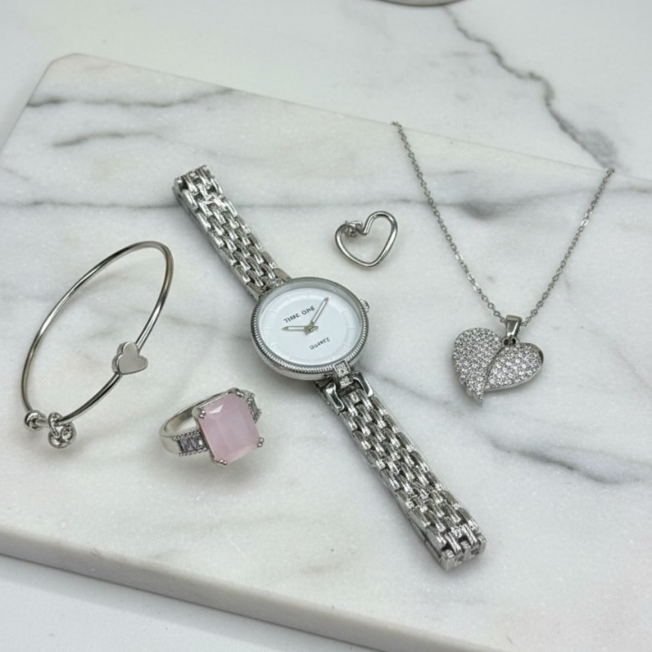 legant Heart & Stone 5-Piece Women’s Jewelry Gift Set – Imported Necklace, Earrings, Ring & Bracelet Set - Image 2
