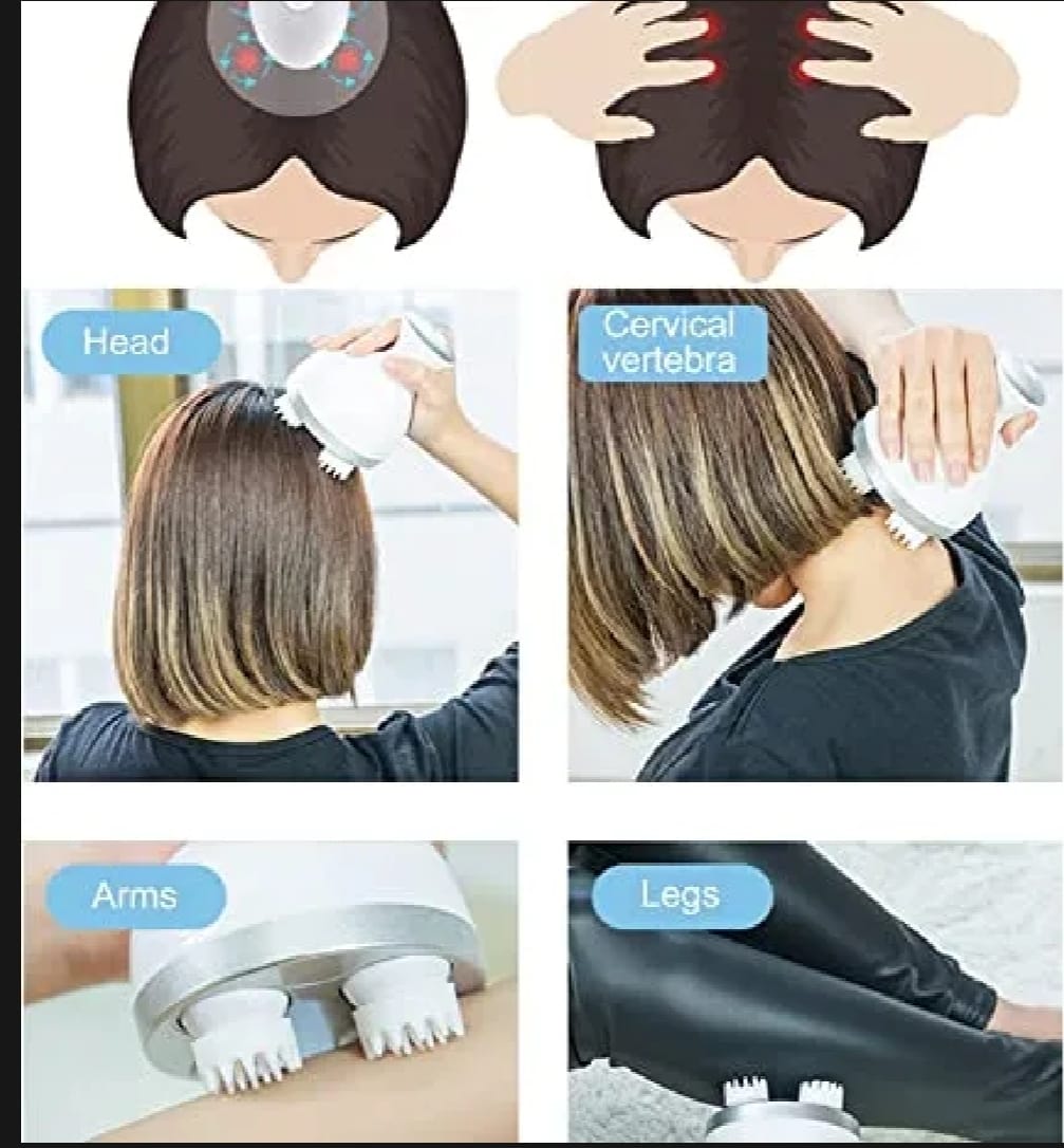 Electric Scalp Massager with 4 Kneading Nodes – Waterproof Handheld Head & Body Massager | Deep Tissue Massage for Stress Relief & Relaxation - Image 4