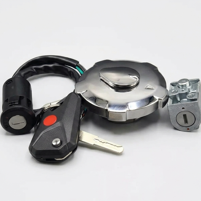 CG125 switch kit, Honda CG125 ignition switch, motorcycle lock set, CG125 computer key set, fuel tank cap lock, bike side lock, 3 in 1 lock kit, single key operated switch kit, motorcycle security parts Pakistan, CG125 accessories