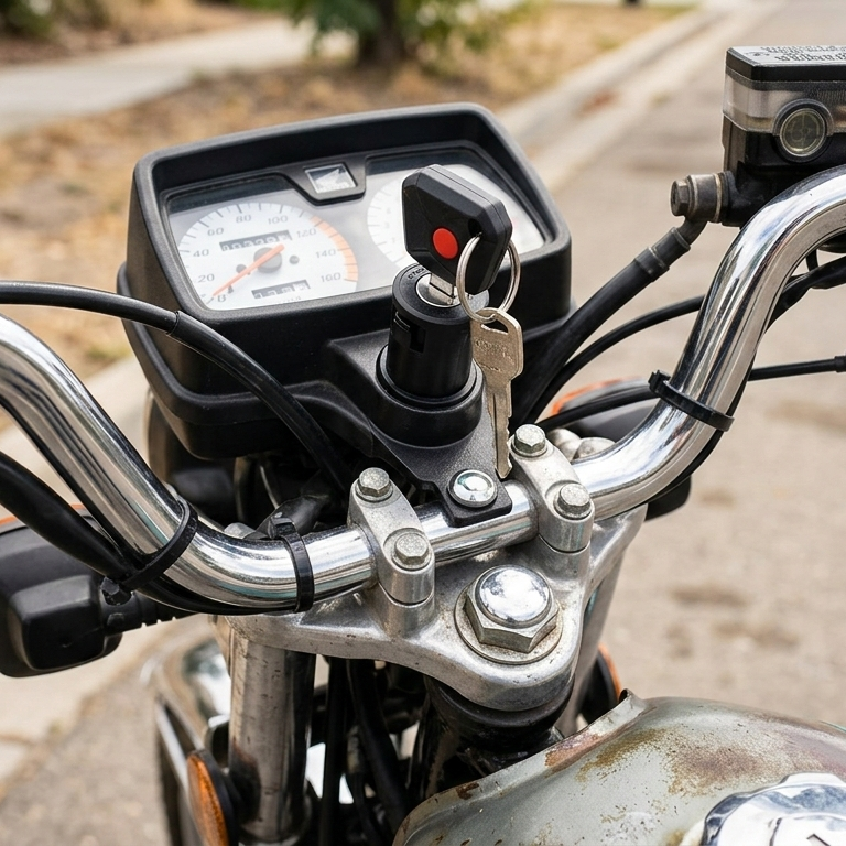 CG125 switch kit, Honda CG125 ignition switch, motorcycle lock set, CG125 computer key set, fuel tank cap lock, bike side lock, 3 in 1 lock kit, single key operated switch kit, motorcycle security parts Pakistan, CG125 accessories - Image 4