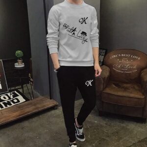 Soft and Comfortable Fabric T Shirt & Trouser For Men Printed Tracksuit top quality | ( OK ) Printed Trouser & Printed Shirt - L
