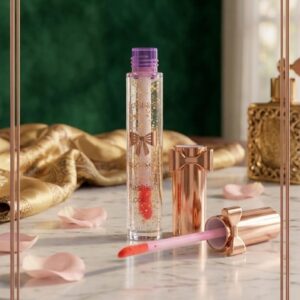 Luxury Pink Glossy Lip Oil with Gold Flakes – High Shine Hydrating Lip Gloss for Soft, Plump & Moisturized Lips