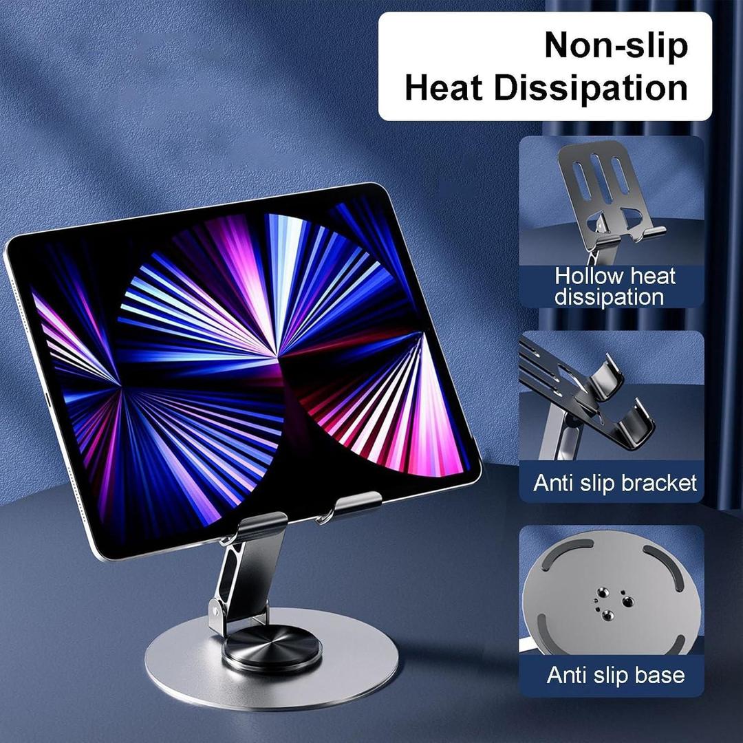 ZY033 Adjustable Desktop Mobile Phone Holder | 360° Rotating Biaxial Stand | Premium ABS & Metal Universal Table Mount – Grey