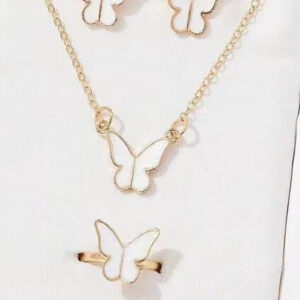 Butterfly Jewelry Set for Women – 4 Piece Necklace, Earrings & Ring Set (White) Elegant Fashion Accessories