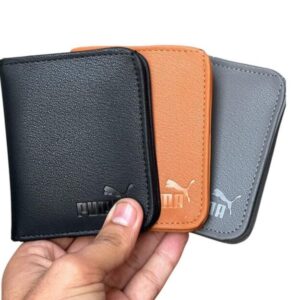 Men’s Leather Wallet with Puma Logo | Premium Bi-Fold Slim Wallet | Black, Orange & Gray Stylish Card Holder