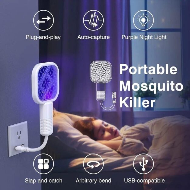 Electric Mosquito Swatter White ABS Lightweight Portable