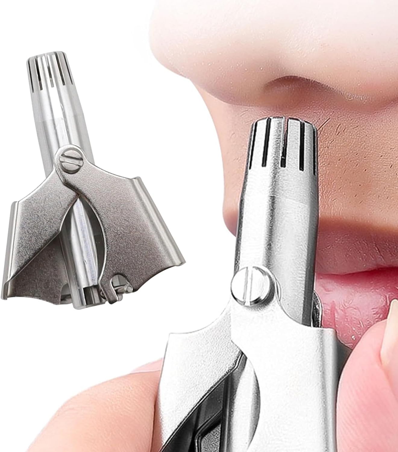 Stainless Steel Manual Nose Hair Trimmer Portable 6-Teeth Precision Trimming Tool with Drawstring Bag and Brush - Image 3