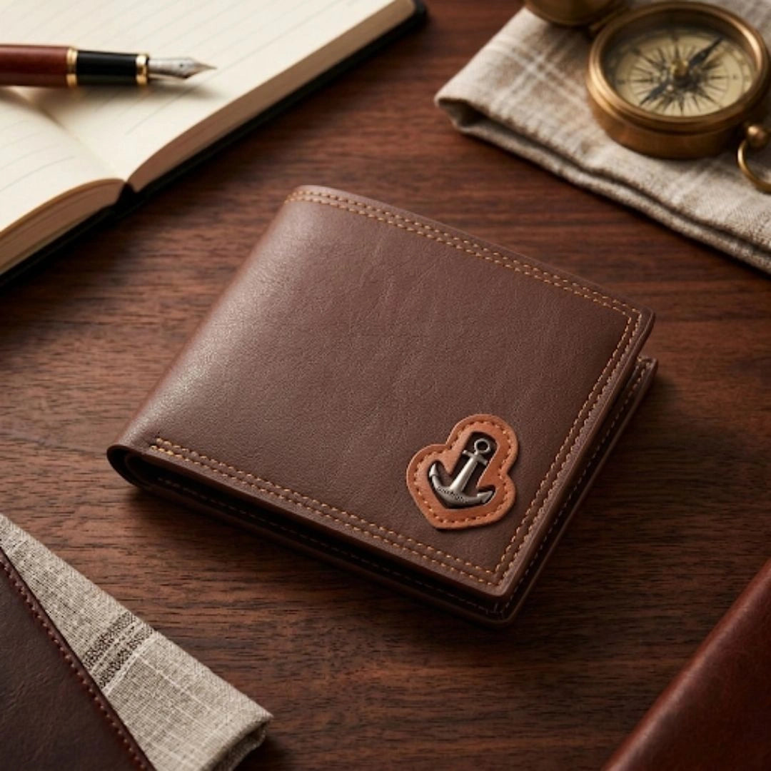 WAGLOK Anchor Emblem Bifold Leather Wallet with Gift Box | 10 Card Slots, 3 Cash Compartments & Zipper Pocket | Premium PU Leather Wallet for Men - Image 2