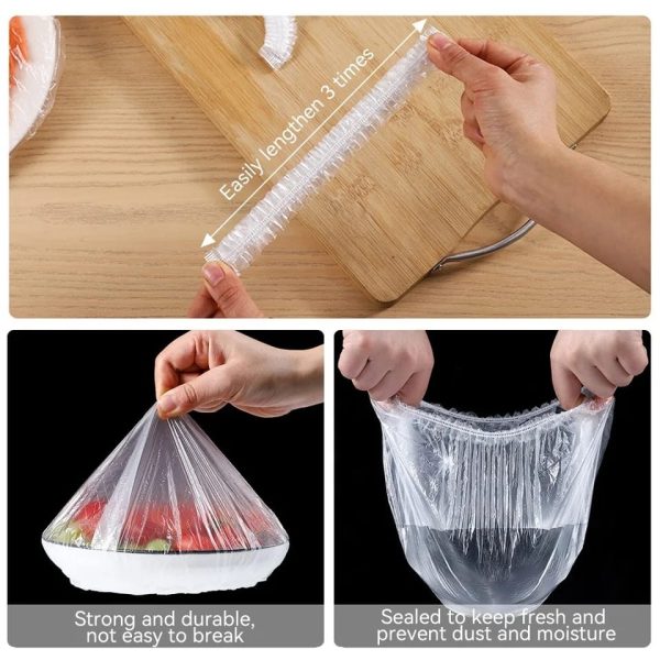 100 PCS Disposable Food Cover Plastic Bags Transparent Fresh Food Storage & Wrap Bags - Image 2