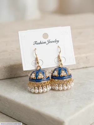 Gold Plated Jhumka Earrings — Multicolor Ethnic Bell Drop for Women - Image 4