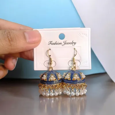 Gold Plated Jhumka Earrings — Multicolor Ethnic Bell Drop for Women - Image 3