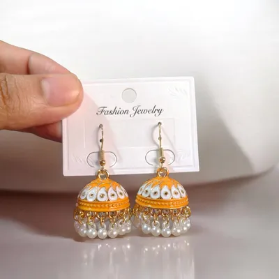 Gold Plated Jhumka Earrings — Multicolor Ethnic Bell Drop for Women - Image 5