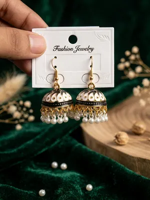 Gold Plated Jhumka Earrings — Multicolor Ethnic Bell Drop for Women - Image 7
