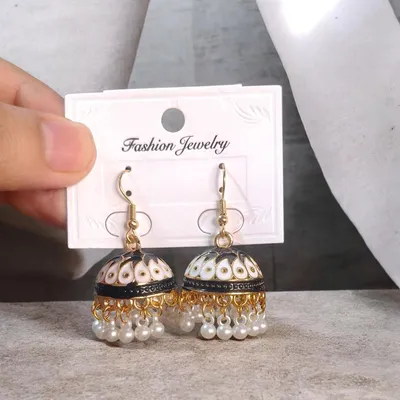 Gold Plated Jhumka Earrings — Multicolor Ethnic Bell Drop for Women - Image 6