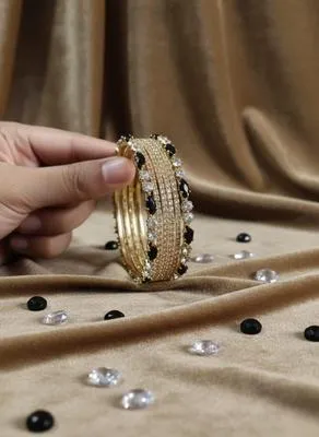 Modern Gold Plated Crystal Kara Bangle Set of 6 for Women – Elegant Party & Casual Wear Bangles - Image 2