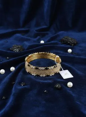 Modern Gold Plated Crystal Kara Bangle Set of 6 for Women – Elegant Party & Casual Wear Bangles - Image 3
