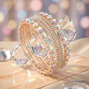 Modern Gold Plated Crystal Kara Bangle Set of 6 | Elegant Women Jewelry