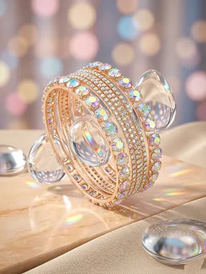 Modern Gold Plated Crystal Kara Bangle Set of 6 | Elegant Women Jewelry