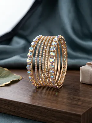 Modern Gold Plated Crystal Kara Bangle Set of 6 | Elegant Women Jewelry - Image 3