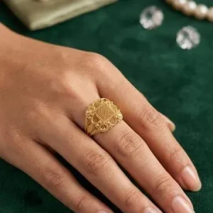 Golden Flower Design Women’s Wedding Ring Size 16–19 | Elegant Floral Fashion Jewelry for Bridal Wear