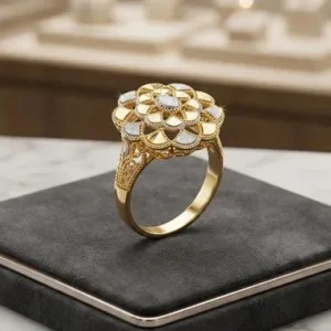 Golden Floral Gemstone Ring for Women | Elegant Flower Design Gold Plated Fashion Jewelry with Sparkling Gemstone