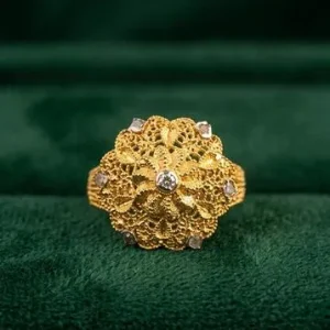 Gold Plated Floral Stone Ring for Women | Elegant Flower Design Fashion Jewelry with Sparkling Stone