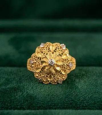 Gold Plated Floral Stone Ring for Women | Elegant Flower Design Fashion Jewelry with Sparkling Stone