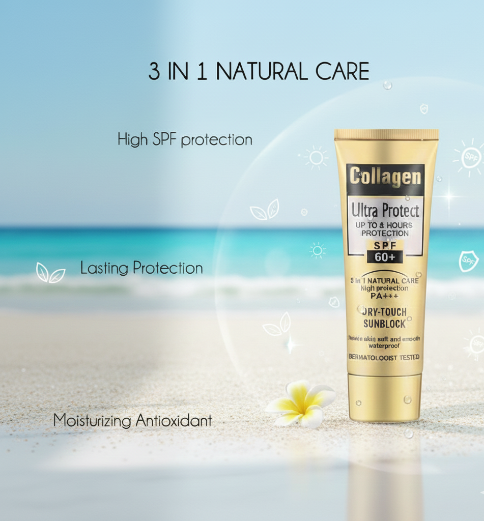Collagen Ultra Protect Sunblock: High SPF 60+ PA+++, 3-in-1 Natural Care for Lasting, Moisturizing, and Waterproof Protection - Image 2