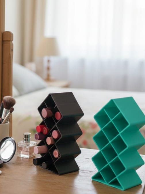 Plastic 10 Grid Lipstick Organizer with Storage Box Makeup Holder for Lipsticks & Cosmetics - With Box (Random Color) - Image 4