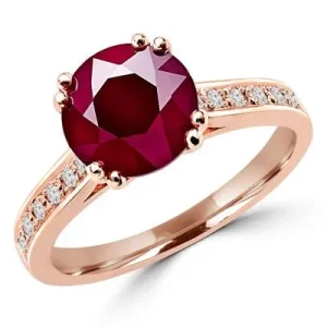Women’s Rose Gold Anniversary Ring with Red Ruby & Diamond Accents – Elegant Romantic Band