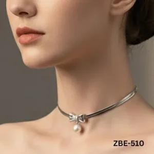 Stainless Steel Pearl Pendant Necklace Silver Bow Design | Elegant Fashion Jewelry for Women & Girls