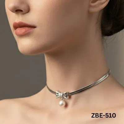 Stainless Steel Pearl Pendant Necklace Silver Bow Design | Elegant Fashion Jewelry for Women & Girls