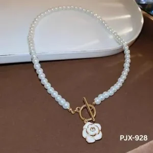 White Pearl Flower Necklace for Women | Elegant Floral Pearl Pendant Jewelry for Party, Wedding & Daily Wear