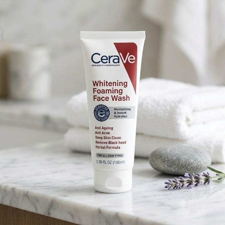 CeraVe Foaming Face Wash Brightening Cleanser with Ceramides for Normal to Oily Skin (100ml) - Image 4
