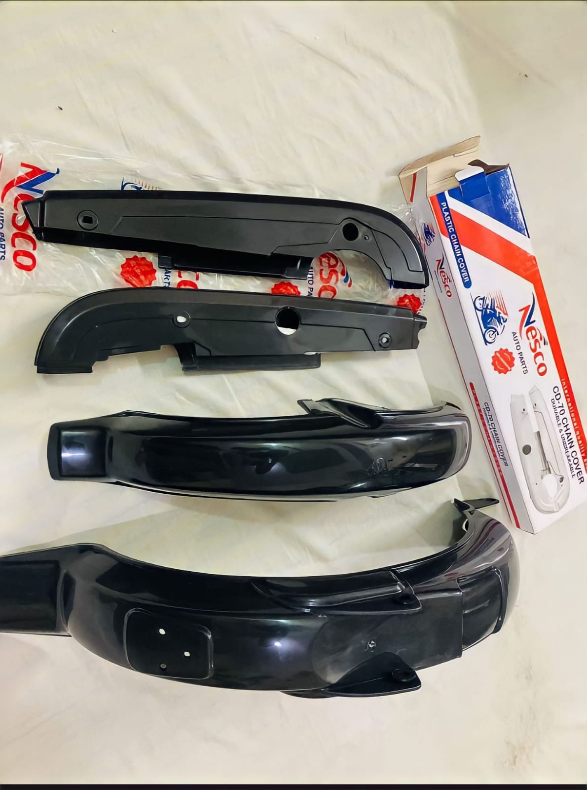 3Pc Set - 2 Motorcycle Plastic Mudguards & 1Pc Chain Cover Set Best Quality - 70cc Bike - Rust proof - Image 2