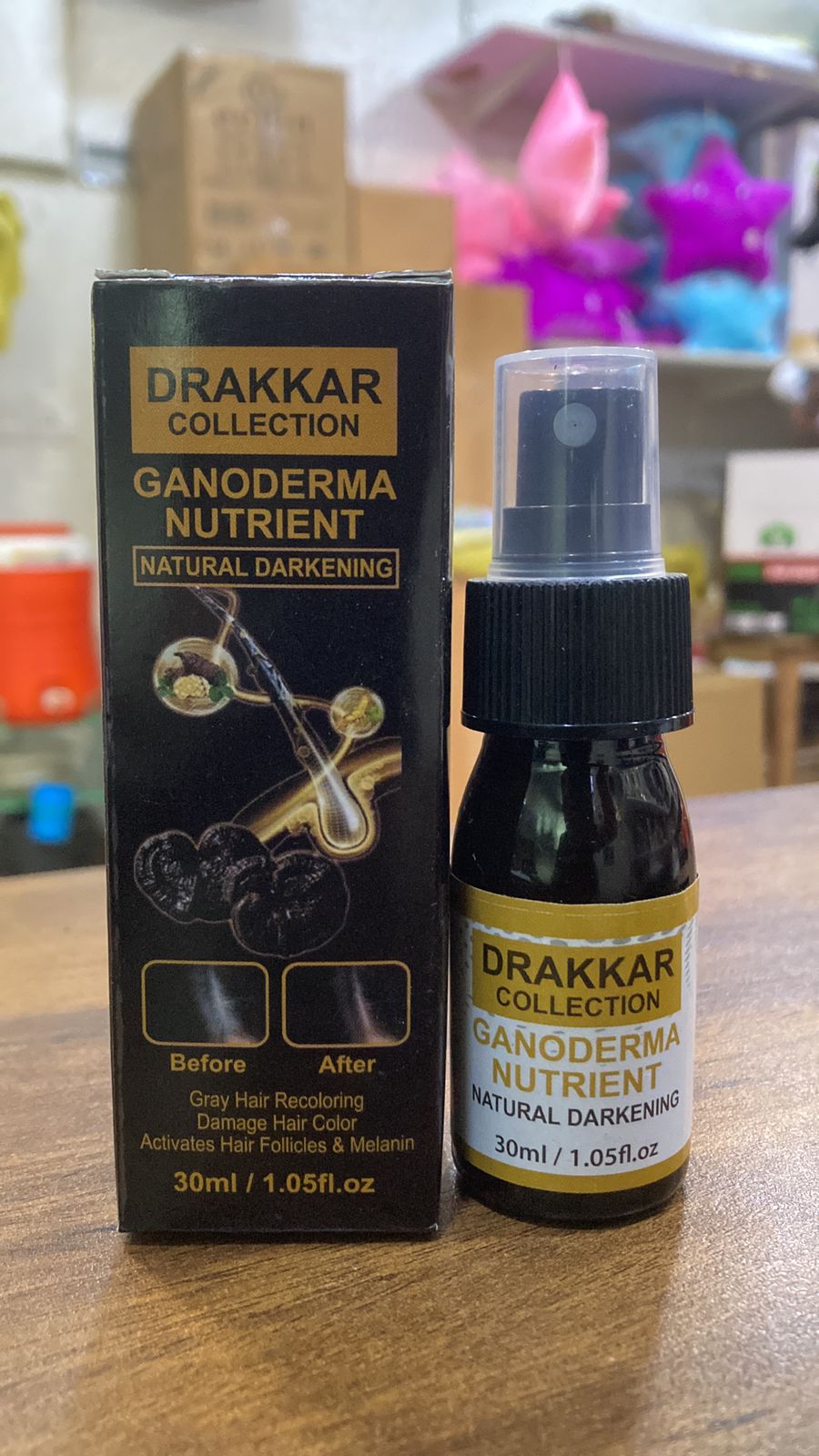 Anti-Greying Hair spray , Drakkar spray for Hair, Organic Ganoderma, Inverted Essence for Grey Hair, Darkens Your Hair Naturally Without Damaging (30ML)