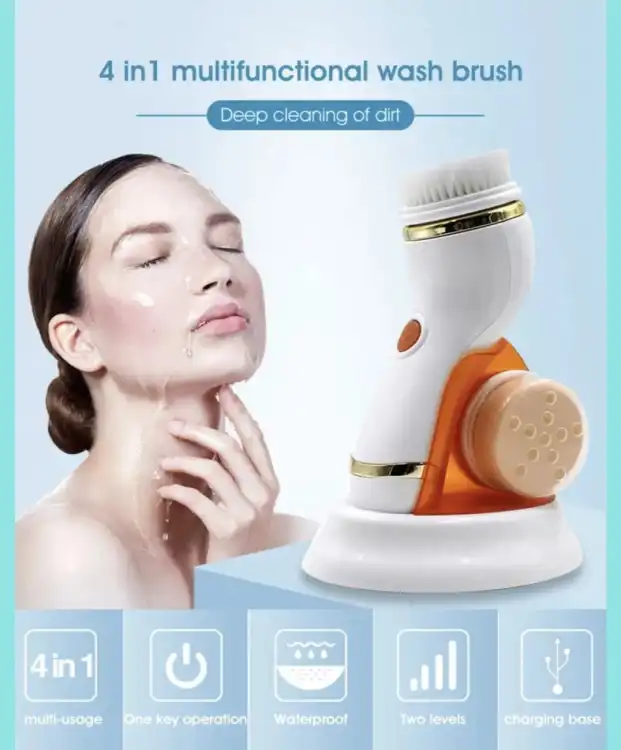 Cnaier 4 in 1 Electric Facial Cleansing Brush & Massager – Waterproof Deep Cleaning Face Scrubber with 4 Brush Heads - Image 4