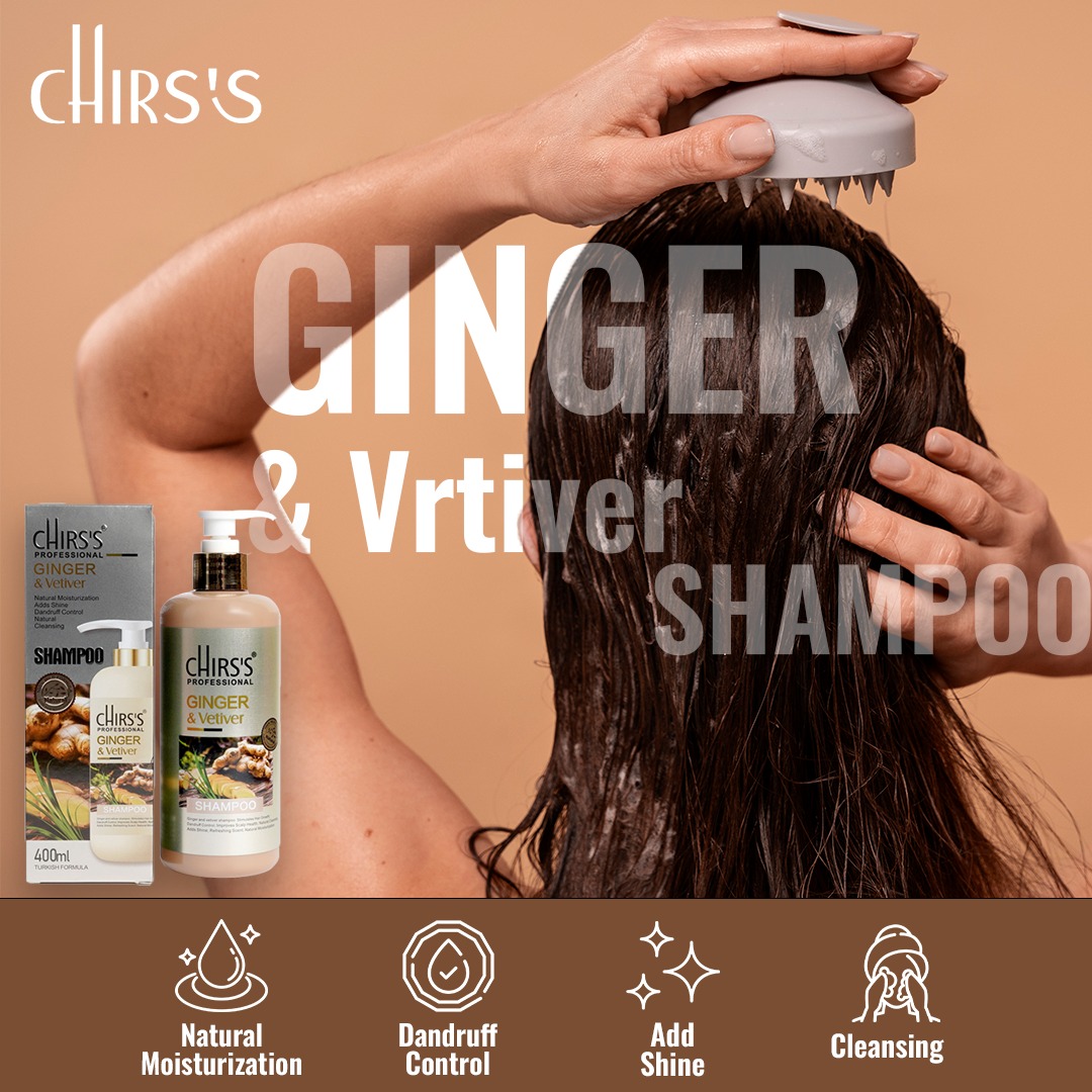 CHIRS'S UK Ginger & Vetiver Shampoo 2in1 Turkish Formula 400ML – Nourishing & Scalp Refreshing Hair Shampoo