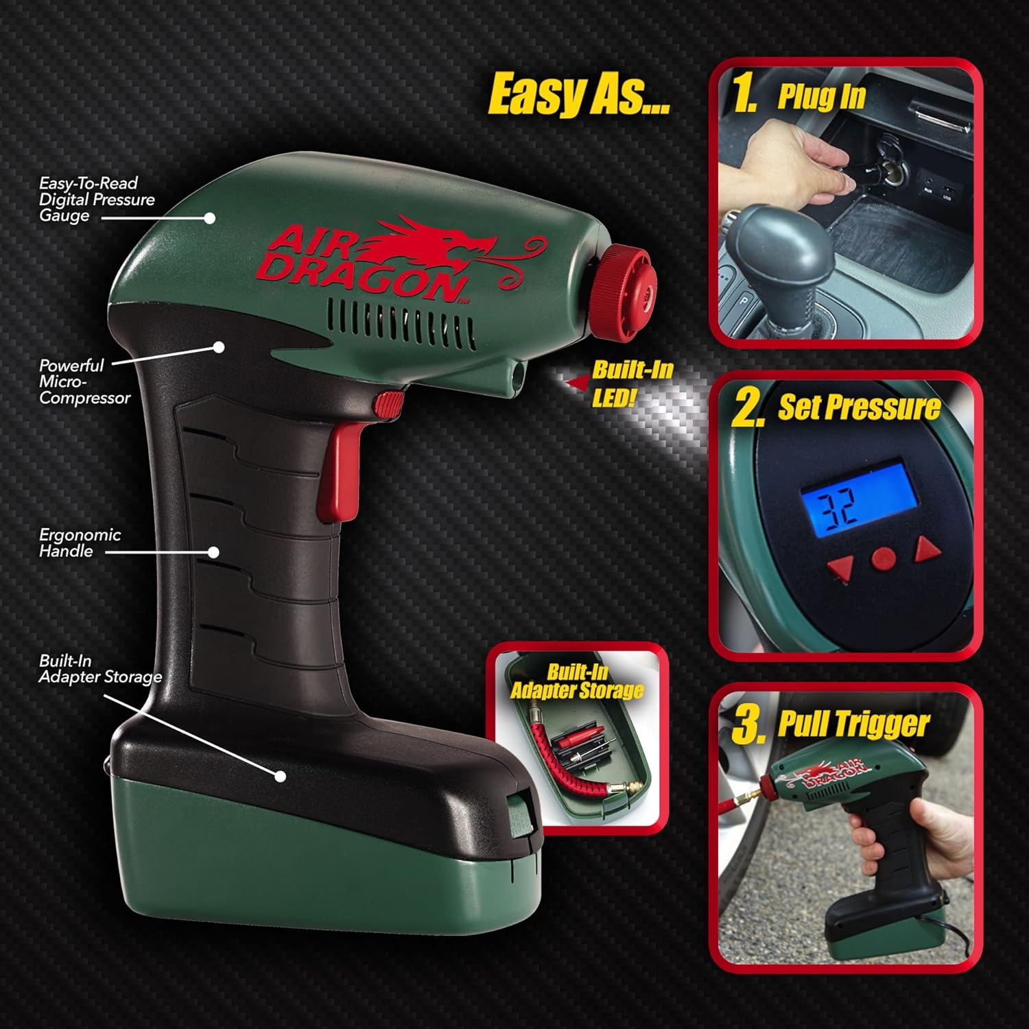 Air Dragon Portable Air Compressor with Built-in Light – Electric Air Pump for Sports Balls, Pool Toys & Air Mattresses - Image 4
