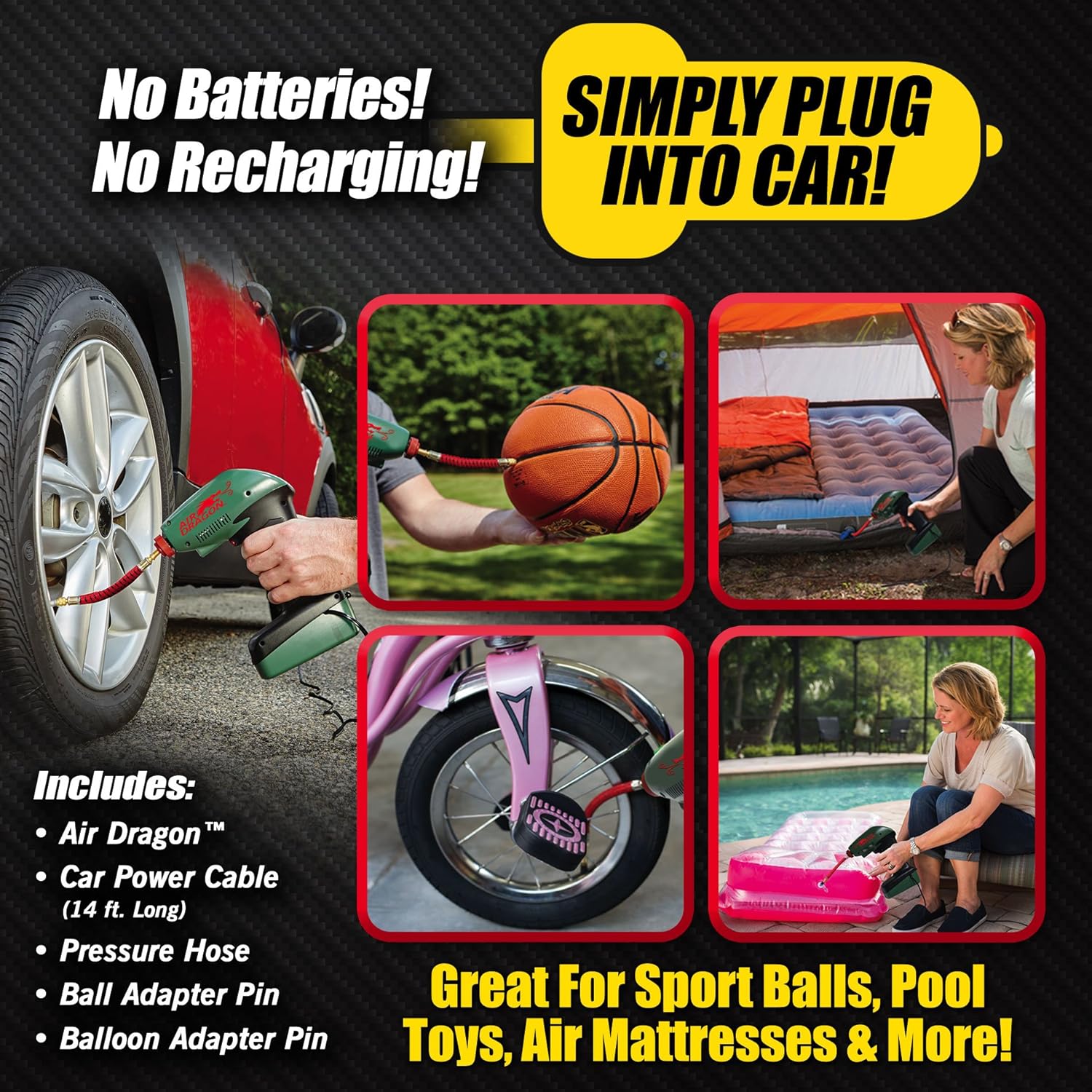 Air Dragon Portable Air Compressor with Built-in Light – Electric Air Pump for Sports Balls, Pool Toys & Air Mattresses - Image 2