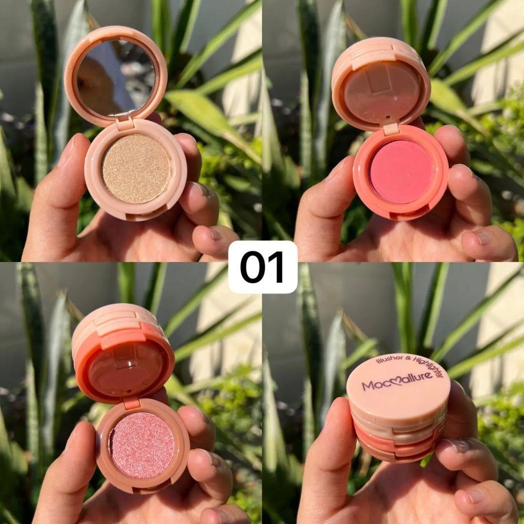 Mocallure 3 in 1 blusher highlighter kit Package Includes: 1 x Blusher Highlighter Kit Product Feature: Glowy, 2 in 1 (Random color