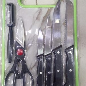 6-in-1 Stainless Steel Kitchen Knife Set – Sharp Chef Knives with Scissors, Peeler & Cutting Board for Meat, Bread, Fruits & Vegetables