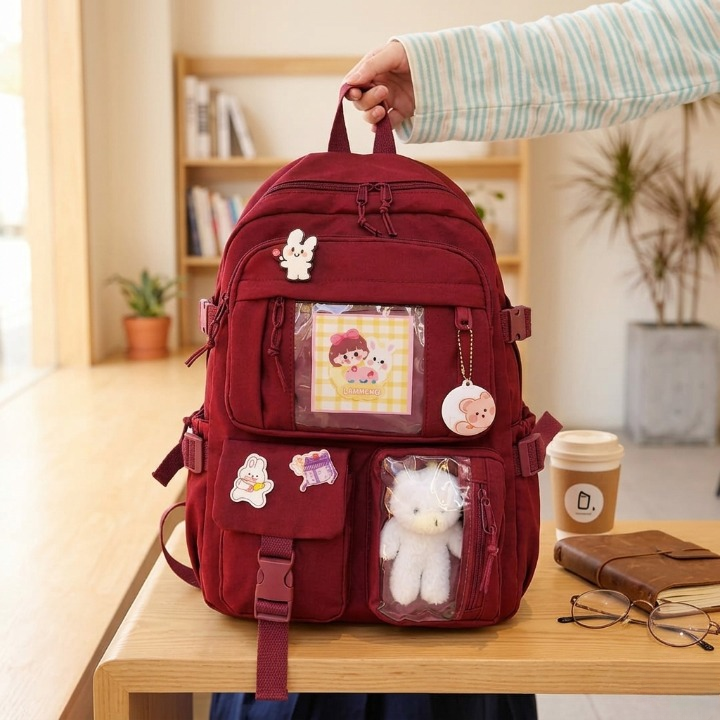 Cute Women Backpack Multi Pocket Canvas School Bag White Student Bag For Teenage Girls | Purple - Image 3