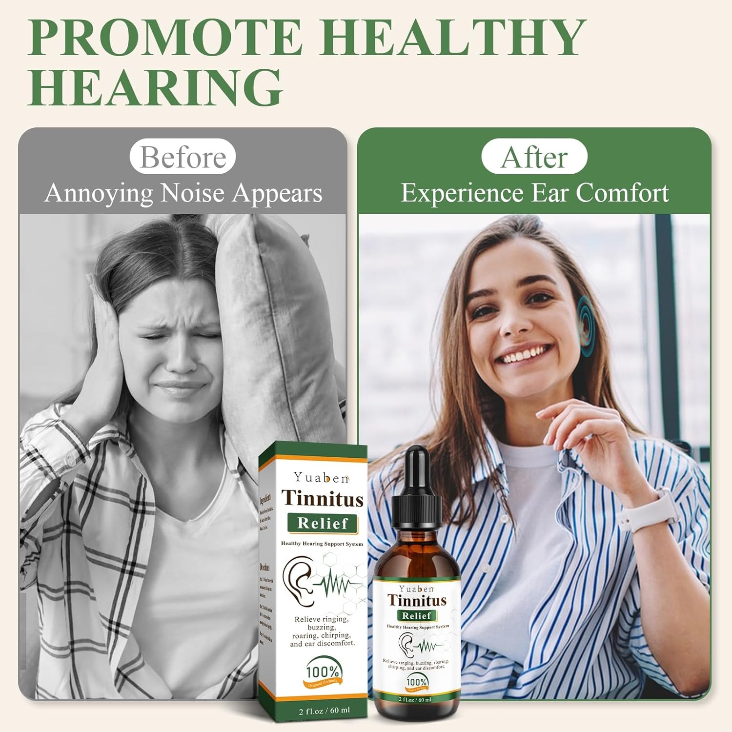 Yuaben Tinnitus Relief Drops | Healthy Hearing Support System | Natural Ear Care for Ringing and Buzzing | 60ml - Image 4