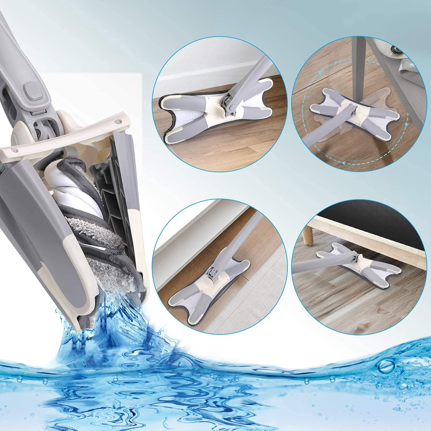 Rotating X Mop Flat Microfiber Floor Mop with 360° Squeeze System and Replaceable Cloth Heads - Image 3