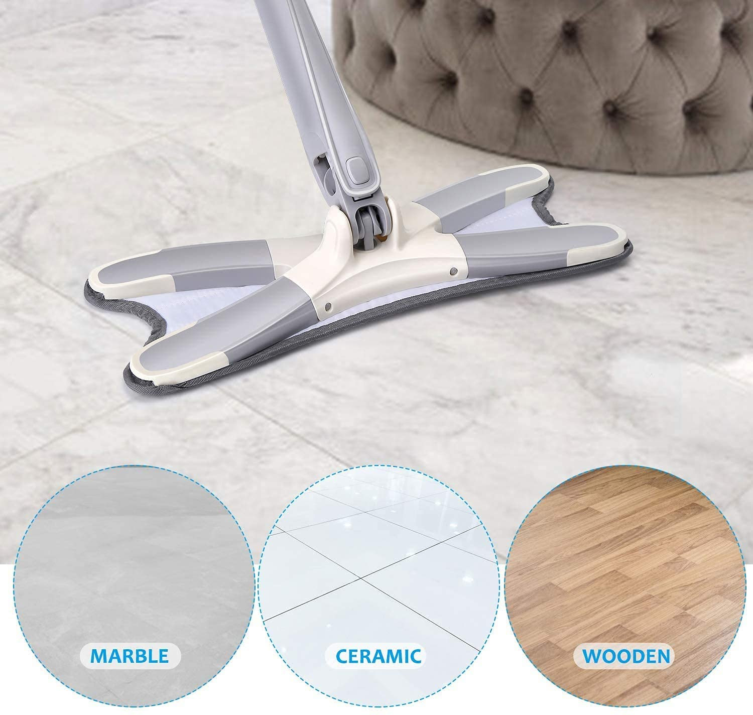 Rotating X Mop Flat Microfiber Floor Mop with 360° Squeeze System and Replaceable Cloth Heads - Image 4