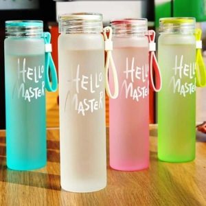 Hello Master 480ml Frosted Glass Water Bottle – Transparent Leak-Proof Portable Drinkware with Carrying Strap (Random Color)