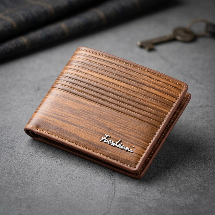 Fuerdanni Luxury Classic Bifold Wallet – Elegant Textured Synthetic Leather Wallet for Men (Mustard) | Stylish Slim Card Holder - Image 3