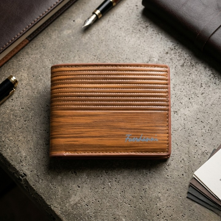 Fuerdanni Luxury Classic Bifold Wallet – Elegant Textured Synthetic Leather Wallet for Men (Mustard) | Stylish Slim Card Holder - Image 2