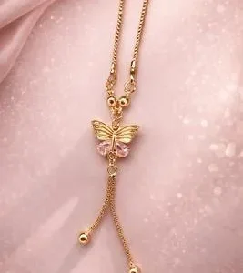 Golden Butterfly Crystal Necklace for Women | Sparkling Pendant Jewelry for Party, Wedding & Daily Wear